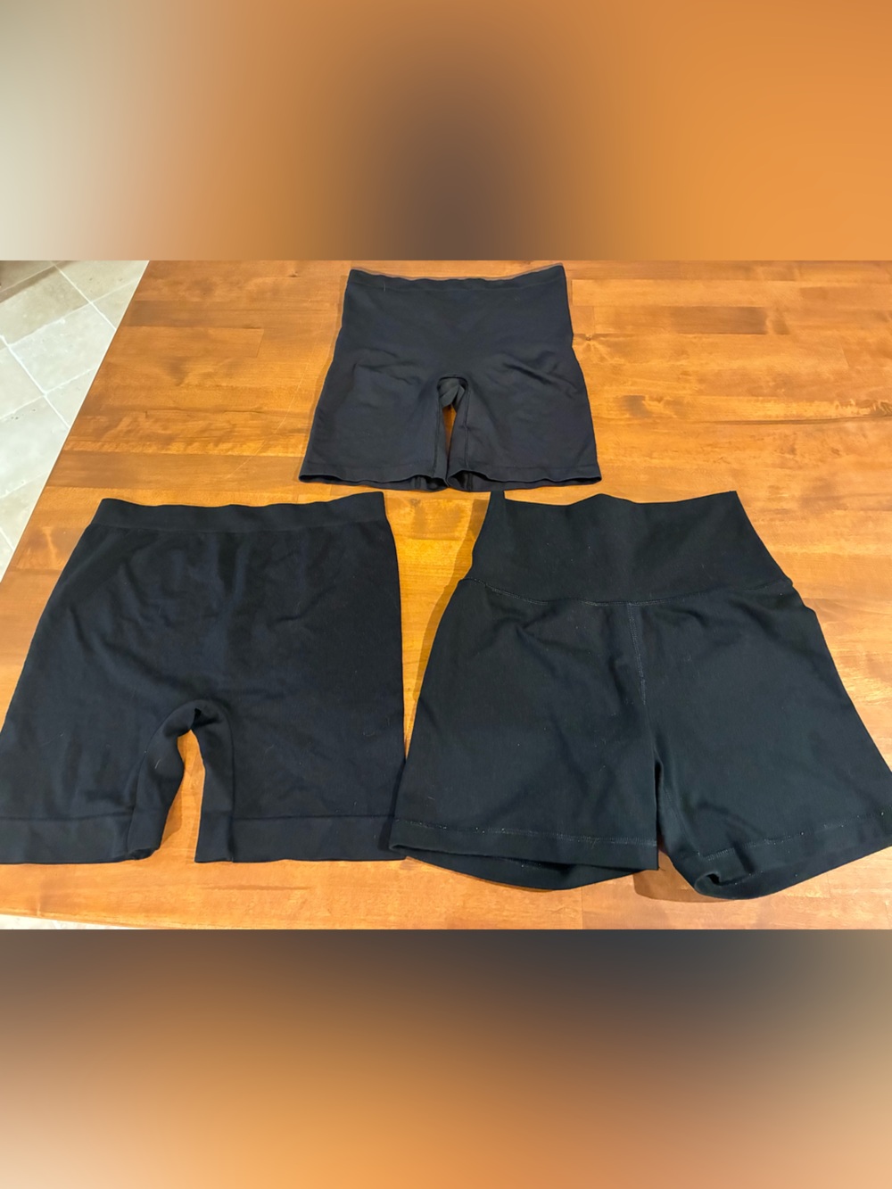 Three pairs biker shorts, different brands